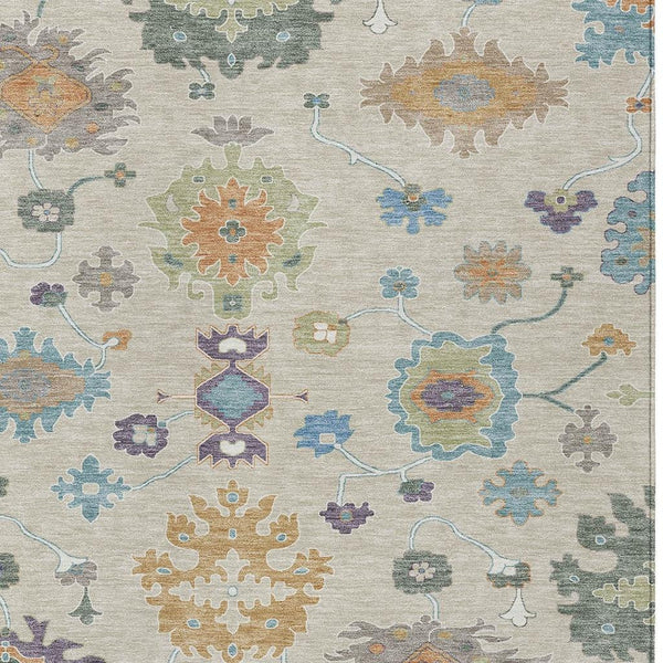 Oriental Polyester Area Rug Washable Uv Resistant Beige Green for Indoor Outdoor Patio Use