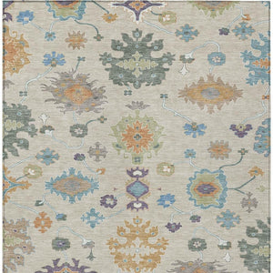 Oriental Polyester Area Rug Washable Uv Resistant Beige Green for Indoor Outdoor Patio Use