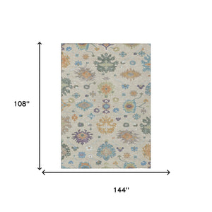 Oriental Polyester Area Rug Washable Uv Resistant Beige Green for Indoor Outdoor Patio Use