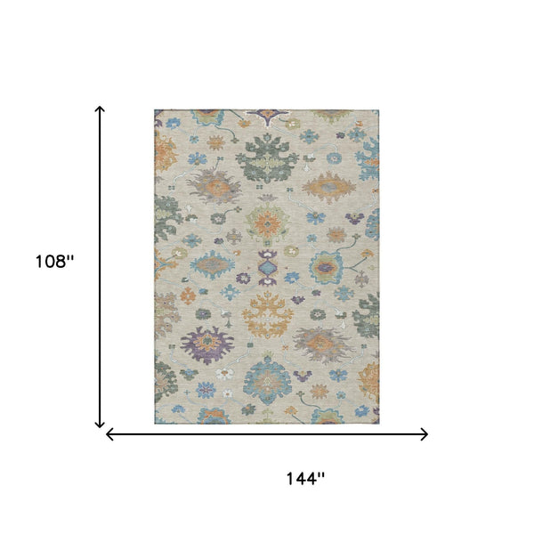 Oriental Polyester Area Rug Washable Uv Resistant Beige Green for Indoor Outdoor Patio Use