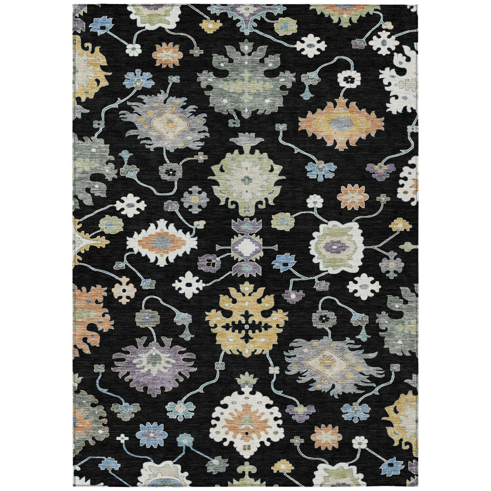 HomeRoots Oriental Polyester Area Rug Machine Washable Indoor Outdoor Uv Stain Resistant Patio Decor 5' x 8' 729354