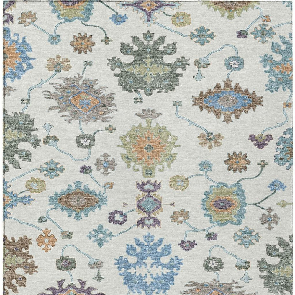 Ivory Beige Oriental Polyester Area Rug Washable Indoor Outdoor Patio and Living Room