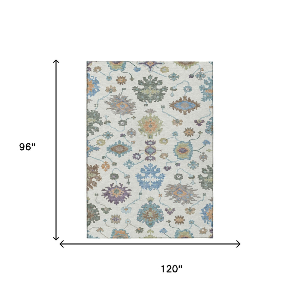 Ivory Beige Oriental Polyester Area Rug Washable Indoor Outdoor Patio and Living Room
