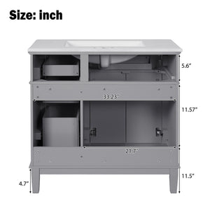 English Elm 36" Gray Modern Bathroom Vanity with Ceramic Sink, Solid Wood Frame, Soft-Close Doors & 4 Drawers N729P253935E