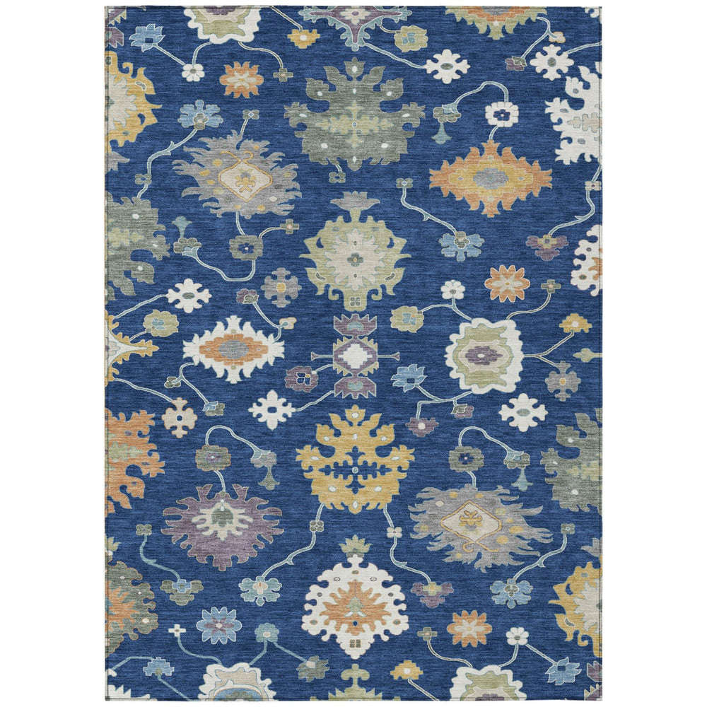HomeRoots 5x8 Navy Ivory Oriental Polyester Area Rug Washable Uv Resistant Indoor Outdoor 729378