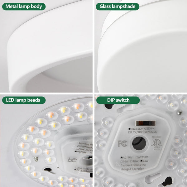 English Elm 1 LED Flush Mount Ceiling Light Fixture 24W 12 Inch Round Surface Lamp Energy Saving 3-Mode Durable Safety Rated White W2312P375011