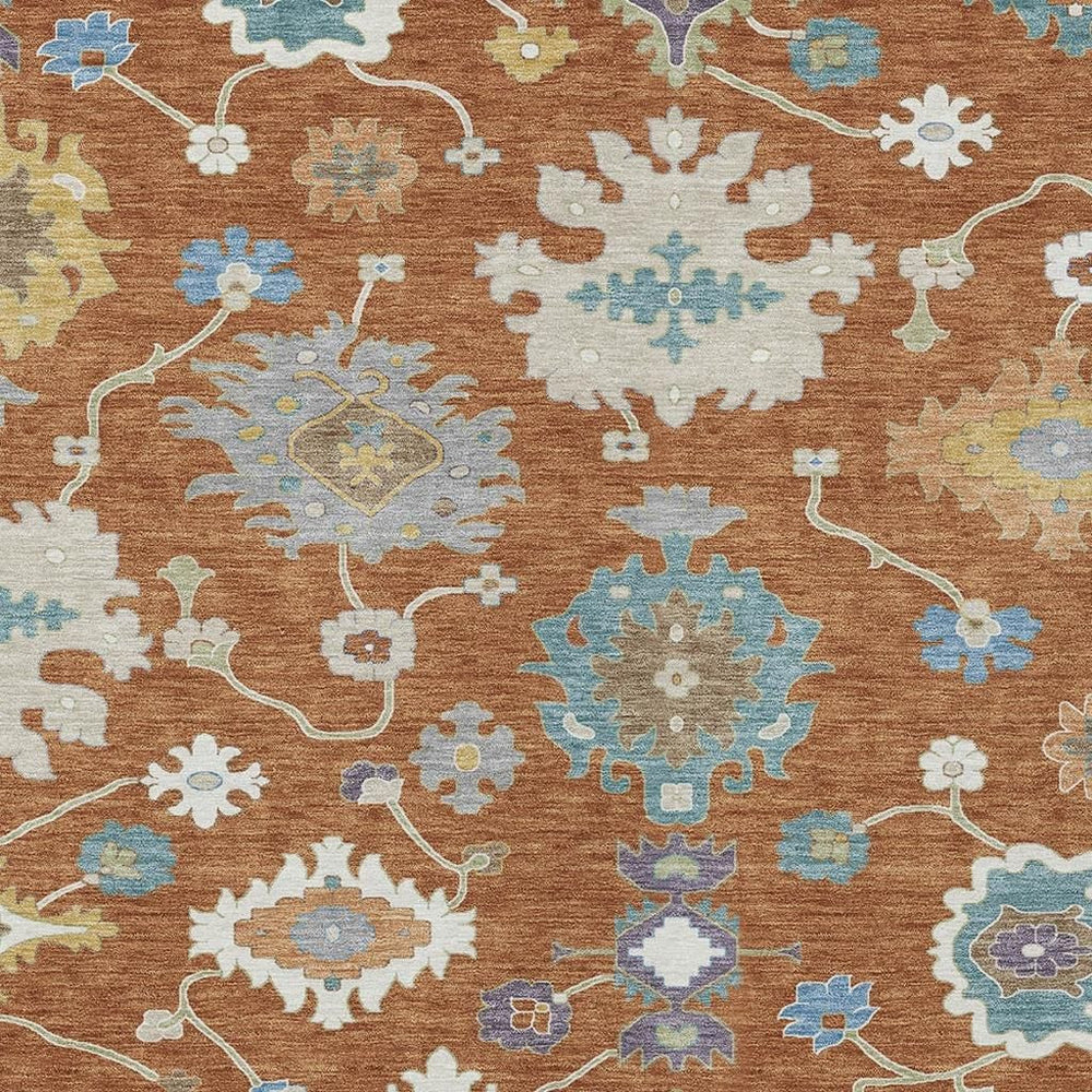 Oriental Polyester Area Rug Washable Uv Resistant Low Pile for Indoor Outdoor Spaces