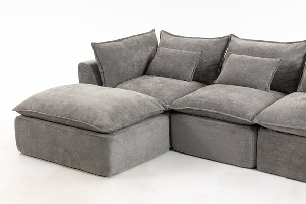 English Elm 102.3" Oversized Modular Sectional Sofa Cotton Linen Deep Seat Lounge with Ottoman Antique Grey W2530S00013