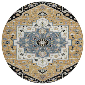 HomeRoots 8 Foot Round Floral Medallion Polyester Area Rug Washable for Patios and Entryways 729415