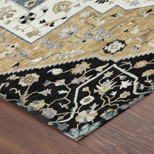 8 Foot Round Floral Medallion Polyester Area Rug Washable for Patios and Entryways