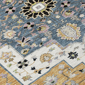 8 Foot Round Floral Medallion Polyester Area Rug Washable for Patios and Entryways