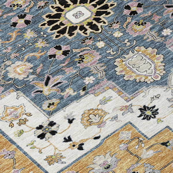 8 Foot Round Floral Medallion Polyester Area Rug Washable for Patios and Entryways
