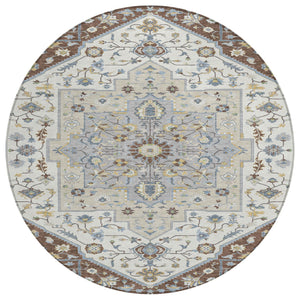 8 Ft Round Floral Medallion Polyester Rug Washable Uv Resistant Indoor Outdoor