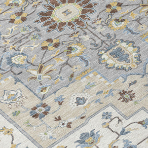 8 Ft Round Floral Medallion Polyester Rug Washable Uv Resistant Indoor Outdoor