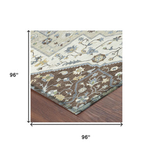8 Ft Round Floral Medallion Polyester Rug Washable Uv Resistant Indoor Outdoor