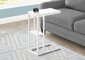 English Elm Accent Table - C-Shaped Modern Design For Living Room & Bedroom, White Marble Top & Metal Frame B2710P219402
