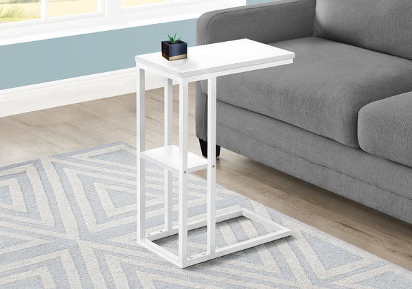English Elm Accent Table - C-Shaped Modern Design For Living Room & Bedroom, White Marble Top & Metal Frame B2710P219402