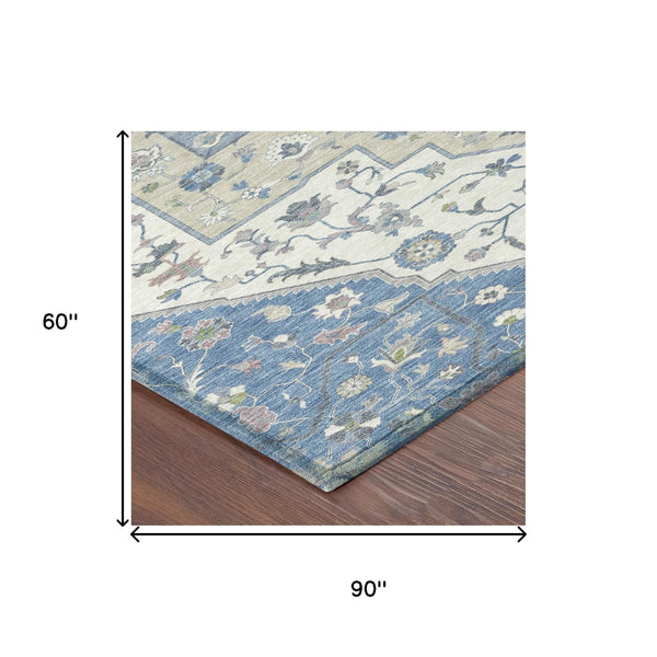 Floral Medallion Polyester Area Rug Washable Uv Resistant Durable Indoor Outdoor Patio Use
