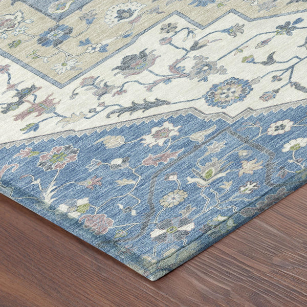 Floral Medallion Polyester Area Rug Washable Uv Resistant Durable Indoor Outdoor Patio Use