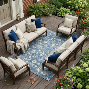 Floral Medallion Polyester Area Rug Washable Uv Resistant Durable Indoor Outdoor Patio Use