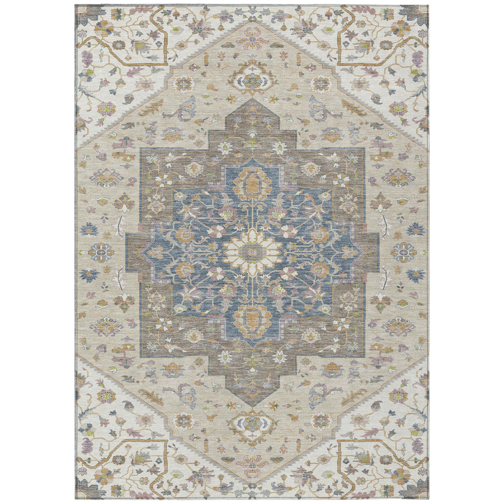 HomeRoots 9x12 Floral Medallion Washable Polyester Area Rug for Indoor Outdoor Living 729441