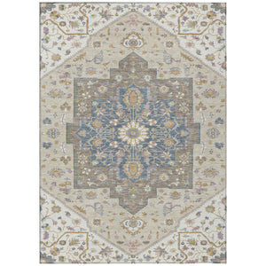 HomeRoots 9x12 Floral Medallion Washable Polyester Area Rug for Indoor Outdoor Living 729441