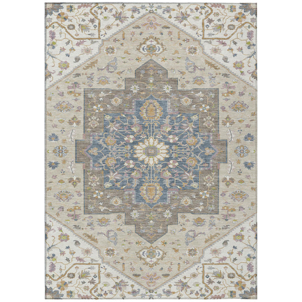 HomeRoots 9x12 Floral Medallion Washable Polyester Area Rug for Indoor Outdoor Living 729441