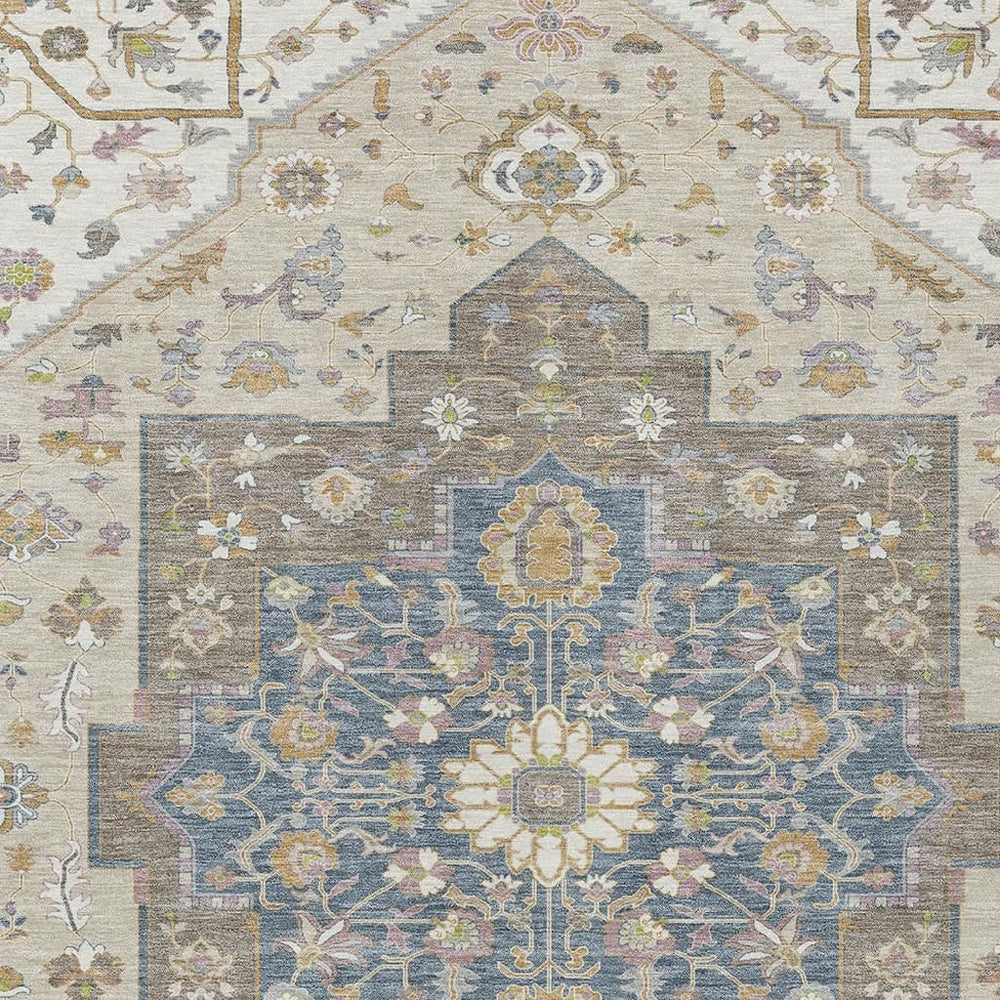 HomeRoots 9x12 Floral Medallion Washable Polyester Area Rug for Indoor Outdoor Living 729441
