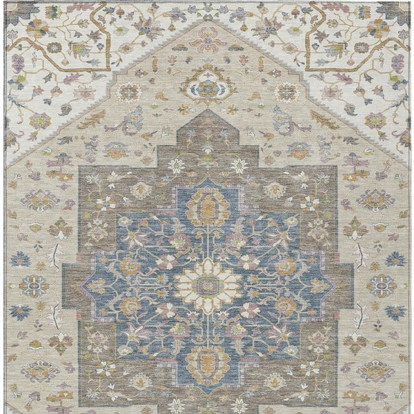 9x12 Floral Medallion Washable Polyester Area Rug for Indoor Outdoor Living