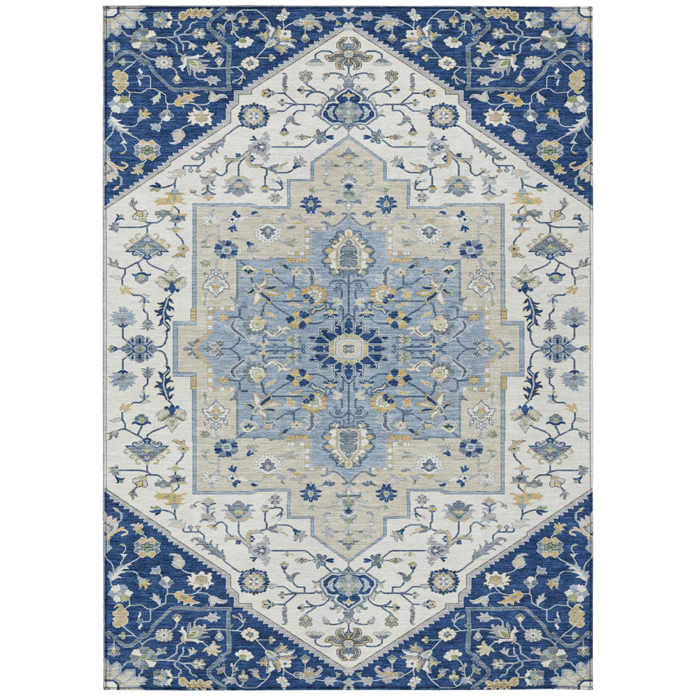 HomeRoots Floral Medallion Washable Polyester Area Rug Uv Resistant for Indoor Outdoor Patio Living Room 9' x 12' 729447