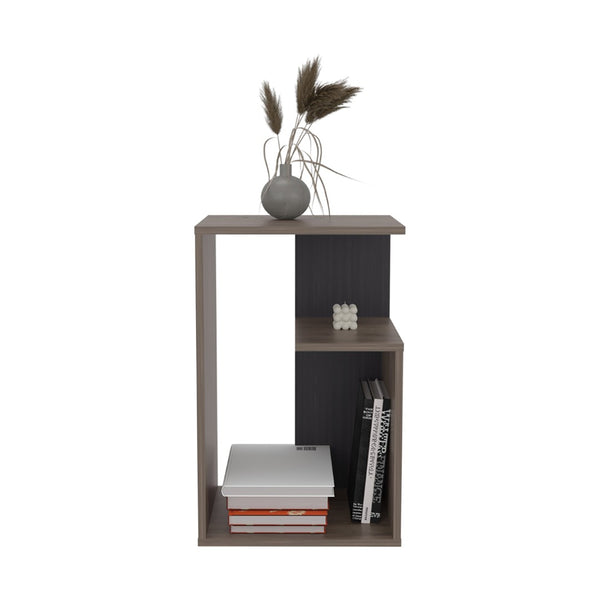 English Elm Side Table 25" H With 2 Shelves - Modern Dark Brown Accent For Living Room, Bedroom & Entryway B097P296869-GIGA