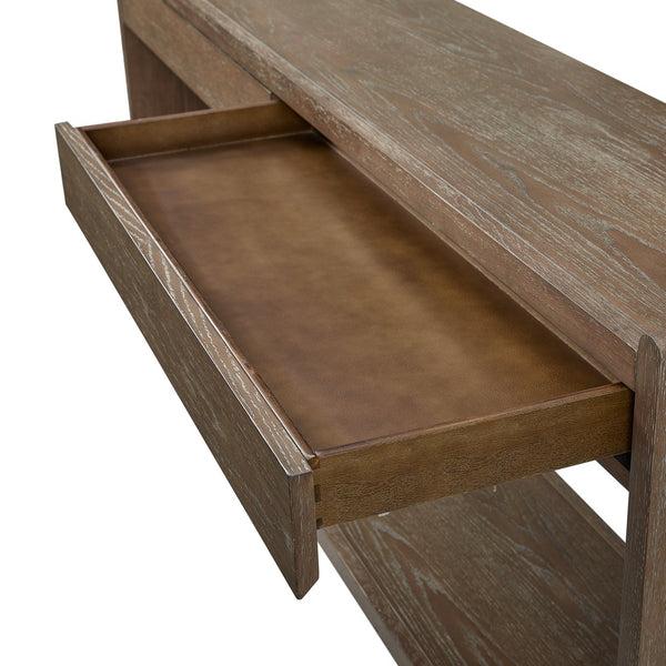 English Elm Sofa Cocoa 2-Drawer Console Table in Brown Solid Wood & MDF, Soft-Close Drawers, Rustic Shelf Blend B2699P323117