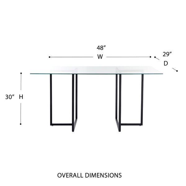 EuroStyle Legend Glass Top Dining Table with T-Shaped Steel Base for Modern Spaces Matte Black 72948BLK-KIT