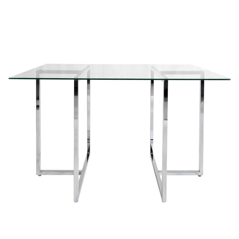 EuroStyle Legend Glass Top Dining Table with T-Shaped Steel Base for Modern Spaces Chrome 72948CHRM-KIT