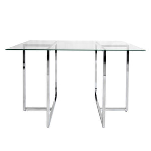 EuroStyle Legend Glass Top Dining Table with T-Shaped Steel Base for Modern Spaces Chrome 72948CHRM-KIT