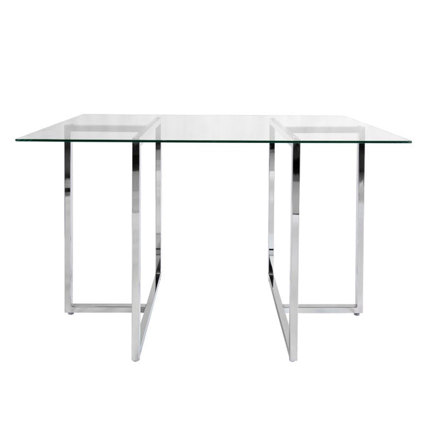 EuroStyle Legend Glass Top Dining Table with T-Shaped Steel Base for Modern Spaces Chrome 72948CHRM-KIT
