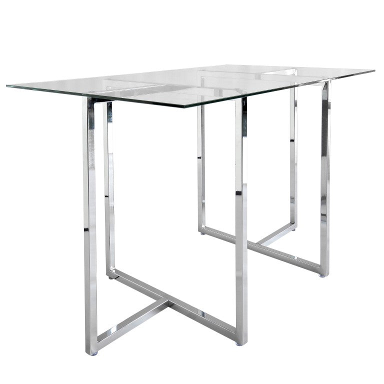 EuroStyle Legend Glass Top Dining Table with T-Shaped Steel Base for Modern Spaces Chrome 72948CHRM-KIT