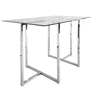 EuroStyle Legend Glass Top Dining Table with T-Shaped Steel Base for Modern Spaces Chrome 72948CHRM-KIT