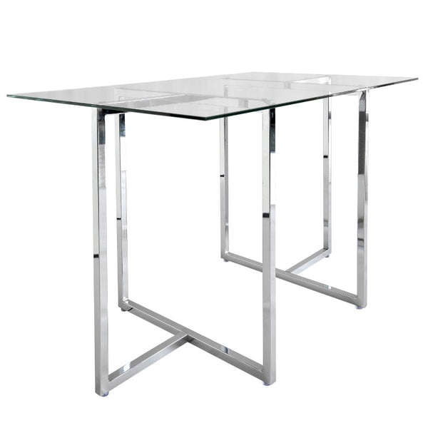 EuroStyle Legend Glass Top Dining Table with T-Shaped Steel Base for Modern Spaces Chrome 72948CHRM-KIT