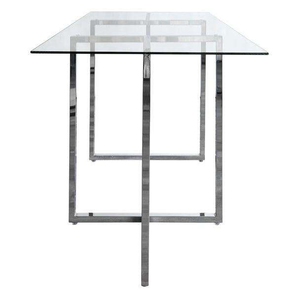 EuroStyle Legend Glass Top Dining Table with T-Shaped Steel Base for Modern Spaces Chrome 72948CHRM-KIT