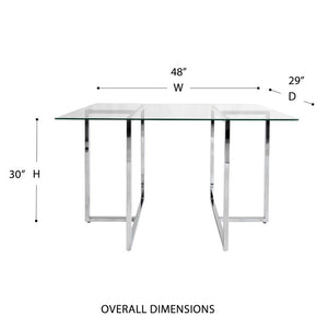 EuroStyle Legend Glass Top Dining Table with T-Shaped Steel Base for Modern Spaces Chrome 72948CHRM-KIT