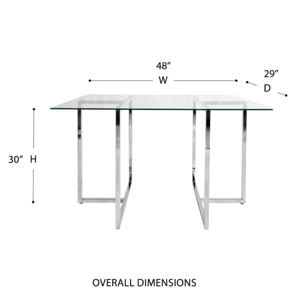 EuroStyle Legend Glass Top Dining Table with T-Shaped Steel Base for Modern Spaces Chrome 72948CHRM-KIT