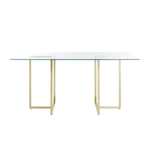 EuroStyle Legend Glass Top Dining Table with T-Shaped Steel Base for Modern Spaces Matte Brushed Gold 72948MBG-KIT