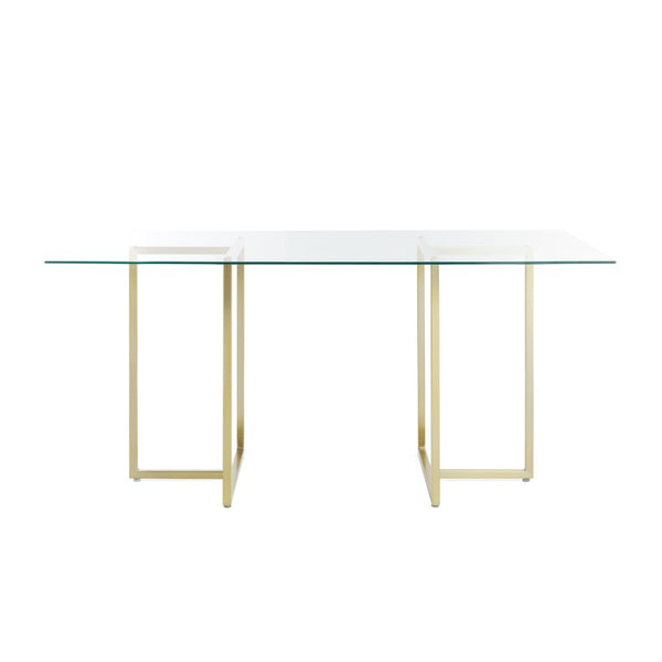 EuroStyle Legend Glass Top Dining Table with T-Shaped Steel Base for Modern Spaces Matte Brushed Gold 72948MBG-KIT