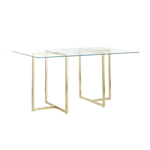 EuroStyle Legend Glass Top Dining Table with T-Shaped Steel Base for Modern Spaces Matte Brushed Gold 72948MBG-KIT