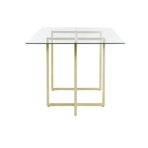 EuroStyle Legend Glass Top Dining Table with T-Shaped Steel Base for Modern Spaces Matte Brushed Gold 72948MBG-KIT