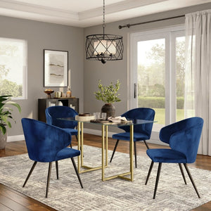 EuroStyle Legend Glass Top Dining Table with T-Shaped Steel Base for Modern Spaces Matte Brushed Gold 72948MBG-KIT