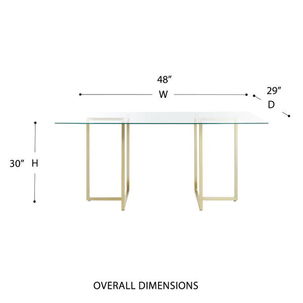 EuroStyle Legend Glass Top Dining Table with T-Shaped Steel Base for Modern Spaces Matte Brushed Gold 72948MBG-KIT