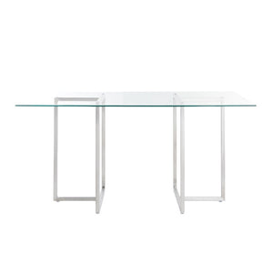 EuroStyle Legend Glass Top Dining Table with T-Shaped Steel Base for Modern Spaces Brushed Stainless Steel 72948SS-KIT
