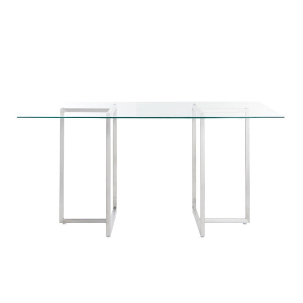 EuroStyle Legend Glass Top Dining Table with T-Shaped Steel Base for Modern Spaces Brushed Stainless Steel 72948SS-KIT
